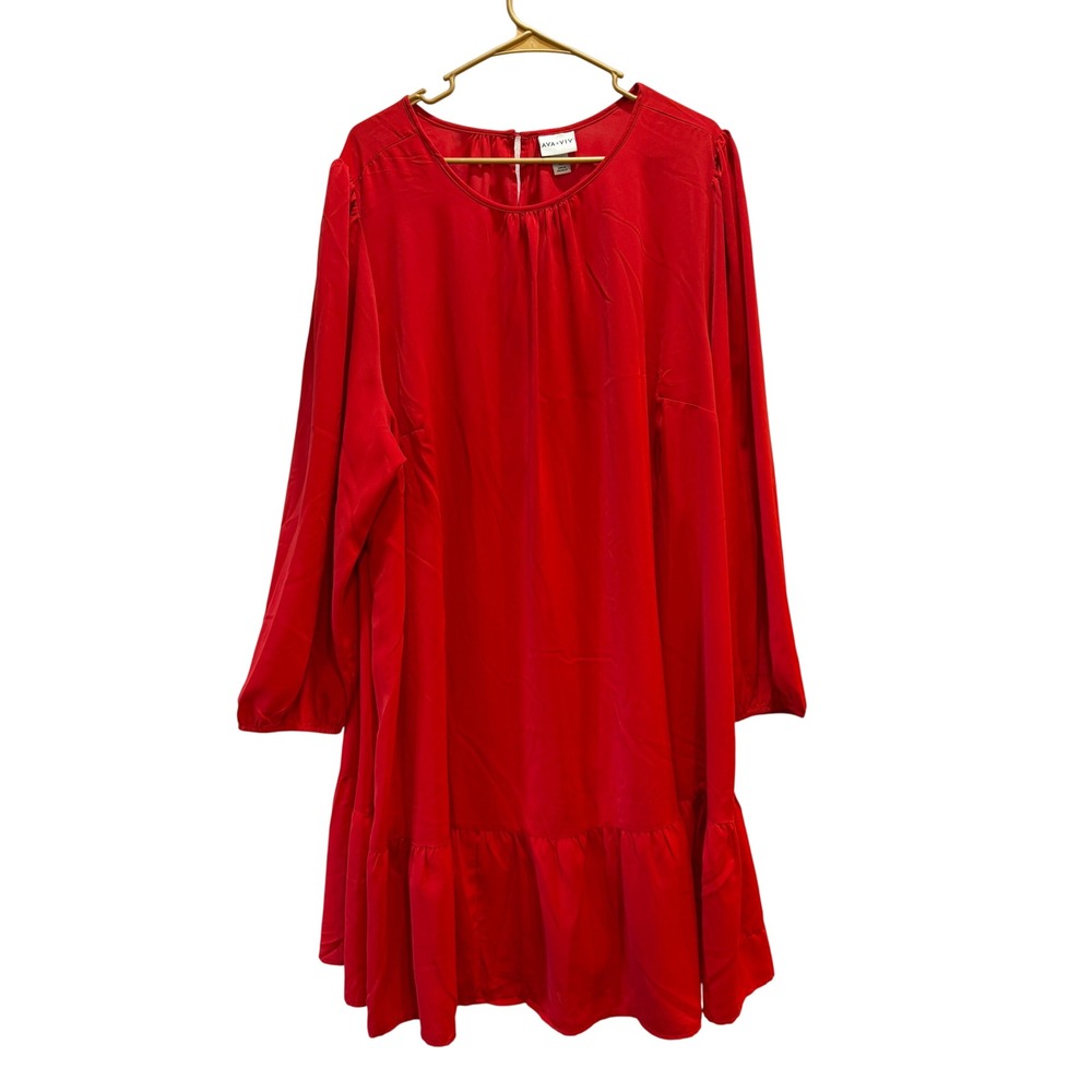 Ava & Viv Womens 3X Red Long Sleeve Ruffle Hem Shift Mini Dress Round Neck 772
